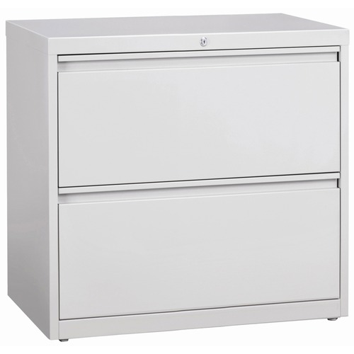 Lorell Lateral File - 2-Drawer - 36" x 18.6" x 28.1" - 2 x Drawer(s) for File - Legal, Letter, A4 - Lateral - Rust Proof, Leveling Glide, Interlocking, Ball-bearing Suspension, Label Holder, Hanging Rail - Light Gray - Baked Enamel - Steel - Recycled = LLR60448
