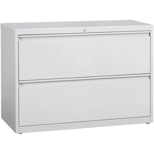 Lorell Lateral File - 2-Drawer - 42" x 18.6" x 28.1" - 2 x Drawer(s) for File - Legal, Letter, A4 - Lateral - Rust Proof, Leveling Glide, Ball-bearing Suspension, Interlocking, Label Holder - Light Gray - Baked Enamel - Steel - Recycled