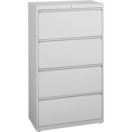 Lorell Lateral File - 4-Drawer - 36" x 18.6" x 52.5" - 4 x Drawer(s) for File - Legal, Letter, A4 - Lateral - Rust Proof, Leveling Glide, Interlocking, Ball-bearing Suspension, Label Holder - Light Gray - Baked Enamel - Steel - Recycled = LLR60445