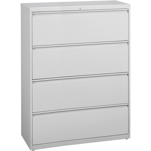 Lorell Lateral File - 4-Drawer - 42" x 18.6" x 52.5" - 4 x Drawer(s) for File - Legal, Letter, A4 - Lateral - Rust Proof, Leveling Glide, Interlocking, Ball-bearing Suspension, Label Holder - Light Gray - Baked Enamel - Recycled = LLR60436