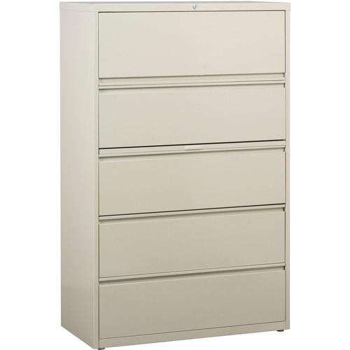 Lorell Lateral File - 5-Drawer - 36" x 18.6" x 67.7" - 5 x Drawer(s) for File - Legal, Letter, A4 - Lateral - Rust Proof, Leveling Glide, Interlocking, Ball-bearing Suspension, Label Holder - Putty - Baked Enamel - Recycled = LLR60441