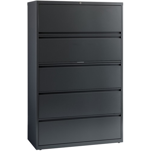 Lorell Fortress Series Lateral File w/Roll-out Posting Shelf - 42" x 18.6" x 67.7" - 5 x Drawer(s) - Legal, Letter, A4 - Lateral - Rust Proof, Leveling Glide, Interlocking - Charcoal - Steel - Recycled