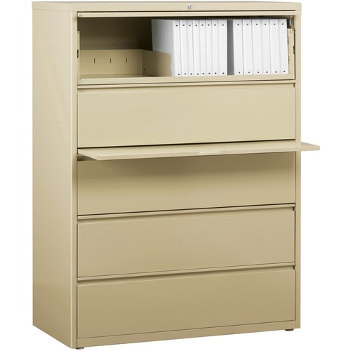 Lorell Lateral File - 5-Drawer - 42" x 18.6" x 67.7" - 5 x Drawer(s) for File - Legal, Letter, A4 - Lateral - Rust Proof, Leveling Glide, Interlocking, Ball-bearing Suspension, Label Holder - Putty - Recycled = LLR60432