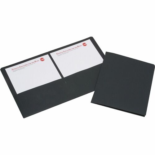 SKILCRAFT Double Pocket Presentation Portfolio - 8 1/2" x 11" - 3/8" Expansion - 2 Pocket(s) - LeatherGrain - Black - 30% Recycled - 25 / Box