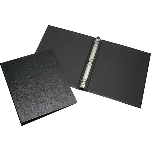 SKILCRAFT Leather Grain Ring Binder - 1" Binder Capacity - Letter - 8 1/2" x 11" Sheet Size - 3 x Round Ring Fastener(s) - Internal Pocket(s) - Leather - Black - Recycled - 1 Each