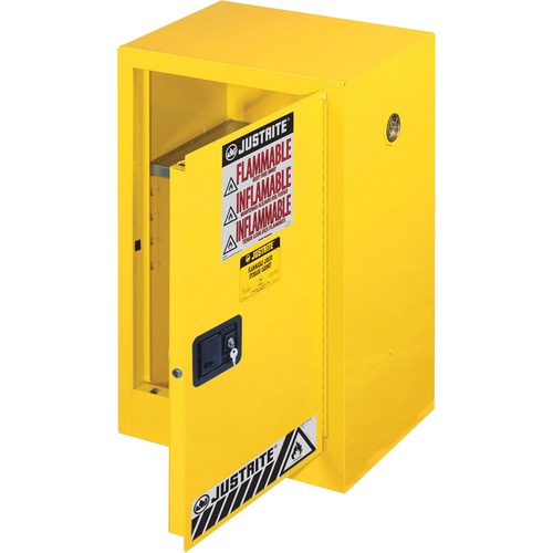 Justrite Flammable Liquid Cabinet - 18" x 23.3" x 35" - 1 x Shelf(ves) - 1 x Front Open Door(s) - Yellow