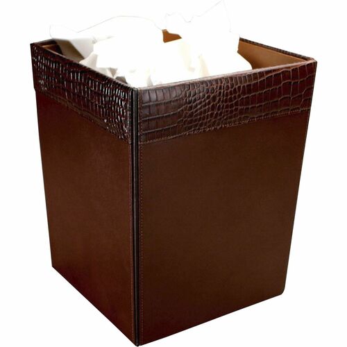Dacasso Wastebasket - Square - 12" Height x 9.5" Width x 9.5" Depth - Leather - 1 Each