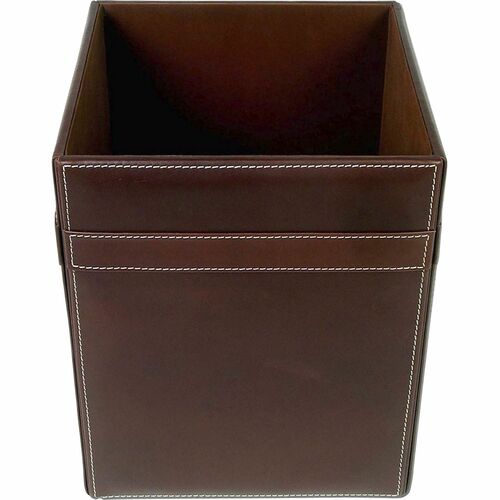 Dacasso Wastebasket - Square - 12" Height x 9.5" Width x 9.5" Depth - Leather - Brown - 1 Each