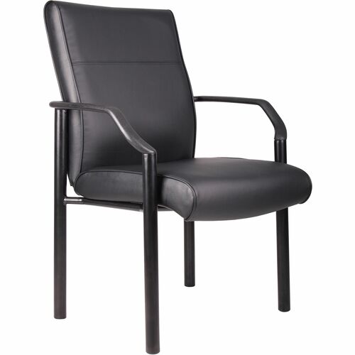 Boss LeatherPLUS Guest Chair - Black Steel Frame - 1 Each