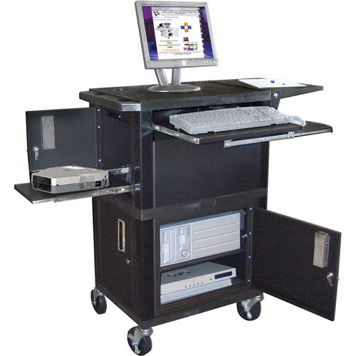 H. Wilson WTPSCE - Audio Visual Cart and Presentation Stand - 4 x Shelf(ves) - Hinged Door - Steel - Black