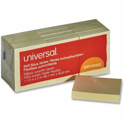 Universal Note Pad - 100 x Yellow - Rectangle - 100 Sheets per Pad - Yellow - Self-stick, Residue-free - 12 / Pack