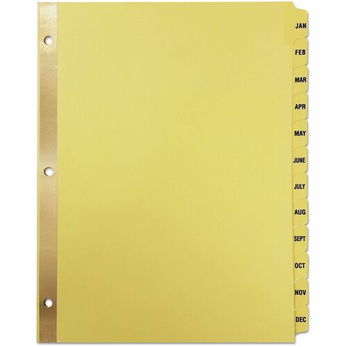 Universal Index Divider - 12 Printed Side Tab(s) - Month - Jan-Dec - 8.5" Divider Width x 11" Divider Length - Letter - 3 Hole Punched - Buff Paper Divider - Clear Buff Paper Tab(s) - 20% Recycled - Mylar Reinforced Edge, Laminated Tab - 1 / Set
