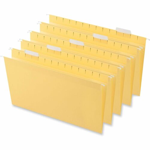 Universal 1/5 Tab Cut Legal Hanging Folder - Assorted Tab Position - 11 pt. - Stock - Yellow - 25 / Box