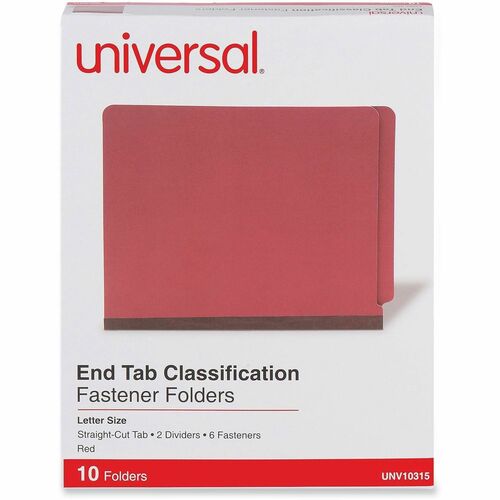Universal Straight Tab Cut Letter Classification Folder - 2" Expansion - 6 Fastener(s) - 2" Fastener Capacity - End Tab Location - 2 Divider(s) - Red - 10 / Box