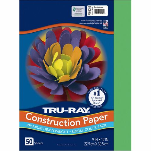 Tru-Ray Construction Paper - 12"Width x 9"Length - 76 lb Basis Weight - 50 / Pack - Festive Green - Sulphite