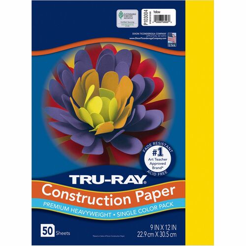 Tru-Ray Heavyweight Construction Paper - 12" Width x 9" Length - Yellow - Sulphite - 50 / Pack