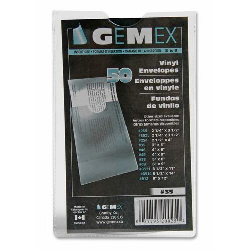 Gemex Vinyl File Pocket - 3" x 5" - Clear - 50 / Pack = GMX35