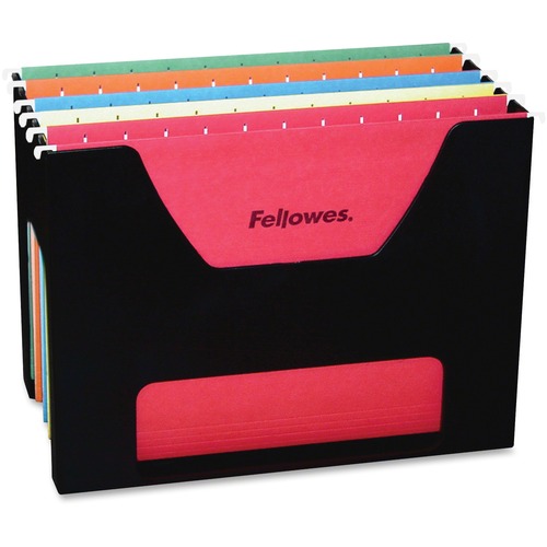 Desktopper keeps projects or active files close at hand and arranged neatly. Its compact size fits perfectly in desk drawer or filing cabinet without need for a hanging folder frame for your legal-size files. Included five hanging file folders come in assorted colors. Desktopper is made of durable, high-impact plastic. 