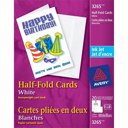 Avery® Inkjet Greeting Card - White - 97 Brightness - 5 1/2" x 8 1/2" - Matte - 20 / Pack - Heavyweight, Printable, Hassle-free, Jam-free, Smudge-free