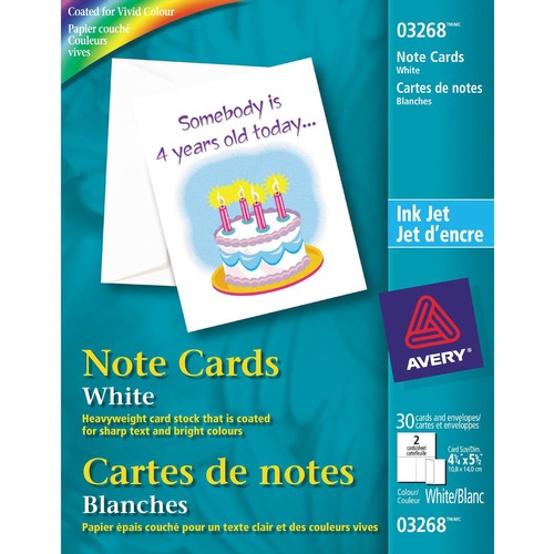 Avery® Inkjet Note Card - White - 4 1/4" x 5 1/2" - Matte - 30 / Pack