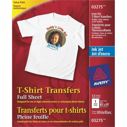 Avery® Iron-On T-Shirt Transfer - Letter - 8 1/2" x 11" - Matte - 12 / Pack - Printable, Easy Peel
