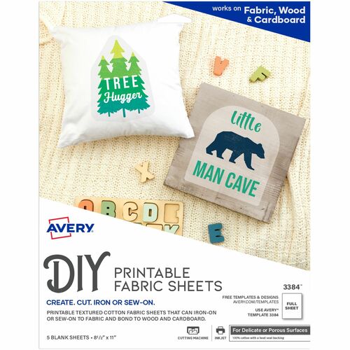 Avery® Printable Fabric Sheets - Letter - 8 1/2" x 11" - Matte - Printable, Heat-seal Backing - White - 6 / Carton