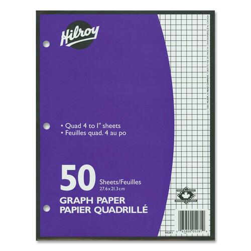 Hilroy 4:1" Two-Sided Quad Ruled Filler Paper - 50 Sheets - 10 7/8" x 8 3/8" - White Paper - Heavyweight, Hole-punched - 50 / Pack = HLR05281