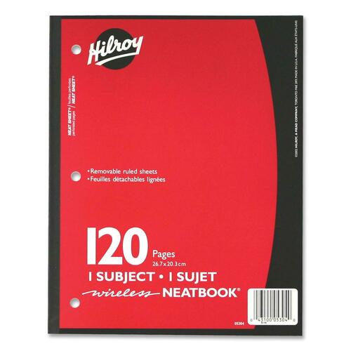 Hilroy Neatbooks One Subject Notebook - 120 Sheets - 0.28" Ruled - Ruled - 8" x 10 1/2" - Assorted Paper - Perforated, Removable, Hole-punched - 1Each