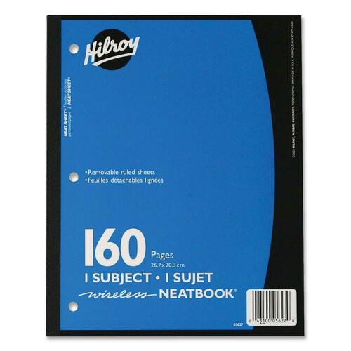 Hilroy Neatbooks One Subject Notebook - 160 Sheets - 0.28" Ruled - 8" x 10 1/2" - Assorted Paper - Assorted Cover - Perforated, Removable, Hole-punched - 1 Each = HLR05627