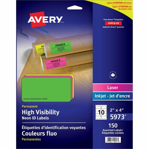 Avery® Laser Label - 2" x 4" Length - Rectangle - Laser - Assorted - 150 / Pack - Mailing & Address Labels - AVE05973