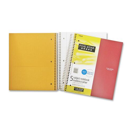 Hilroy Five Subject Notebook - 200 Sheets - Wire Bound - 8 1/2" x 11" - Assorted Paper - Poly Cover - Spiral Lock, Pocket Divider, Subject, Perforated, Durable Cover, Easy Tear - 1Each - Memo / Subject Notebooks - HLR06046