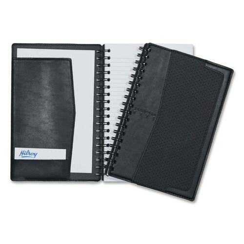 Hilroy Business Notebook - 100 Sheets - Twin Wirebound - 5 3/8" x 9 1/2" - White Paper - Black Binder - Vinyl Cover - Pocket, Stiff-back - Memo / Subject Notebooks - HLR06081