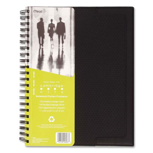 Hilroy Business Notebook - 100 Sheets - Wire Bound - 7 7/8" x 11" - Black, White Paper - Vinyl Cover - Pocket - 1Each - Memo / Subject Notebooks - HLR06083
