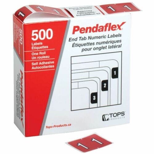 Pendaflex Numeric End Tab Filing Labels - "Number" - 1 1/4" x 15/16" Length - Rectangle - Red - 500 / Box - Self-adhesive = PFX06631