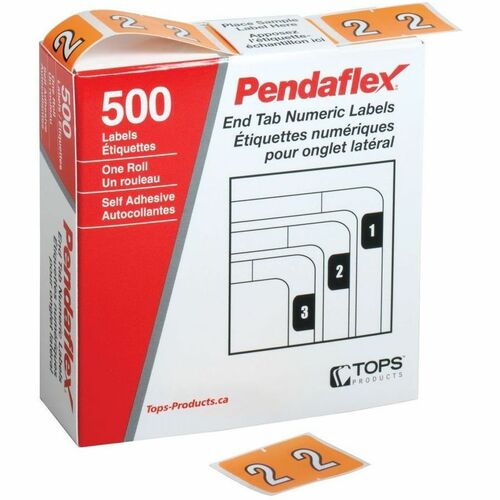 Pendaflex Color Coded Label - "Number" - 1 1/4" x 15/16" Length - Rectangle - Light Orange - 500 / Box