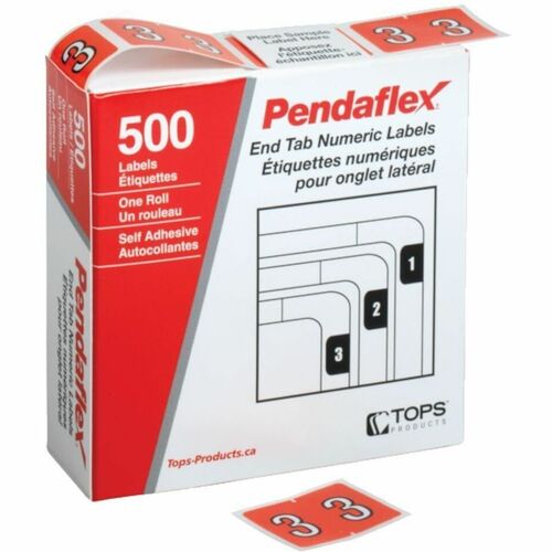 Pendaflex Numeric End Tab Filing Labels - #3 - "Number" - 1 1/4" Width x 15/16" Length - Rectangle - Dark Orange - 500 / Box - Self-adhesive