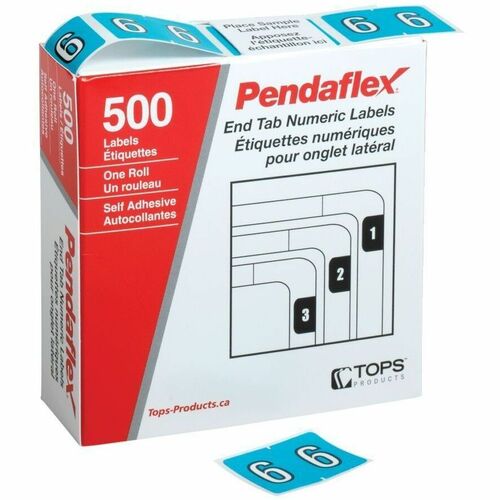Pendaflex Numeric End Tab Filing Labels - "Number" - 1 1/4" x 15/16" Length - Rectangle - Blue - 500 / Box - Self-adhesive = PFX06636
