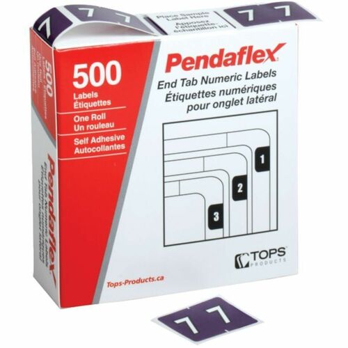 Pendaflex Numeric End Tab Filing Labels - "Number" - 1 1/4" x 15/16" Length - Rectangle - Purple - 500 / Box - Self-adhesive = PFX06637