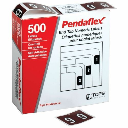 Pendaflex Numeric End Tab Filing Labels - "Number" - 1 1/4" x 15/16" Length - Rectangle - Brown - 500 / Box - Self-adhesive = PFX06639
