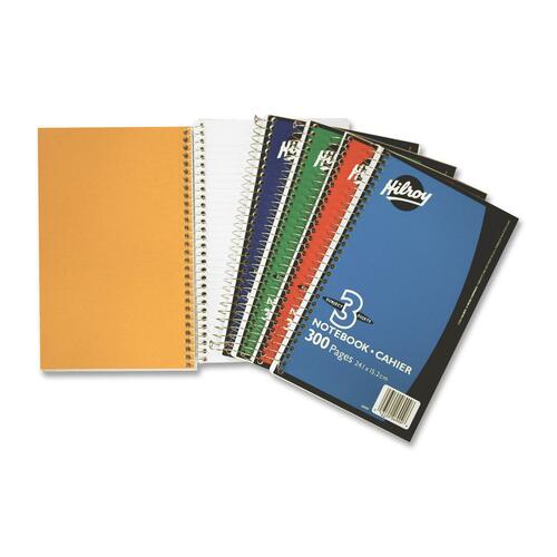 Hilroy Coil Exercise Three Subject Notebook - 300 Sheets - Wire Bound - 18 lb Basis Weight - 6" x 9 1/2" - Copper Binder - Stiff Cover - Subject, Durable Cover, Stiff-back - 1Each - Memo / Subject Notebooks - HLR06909