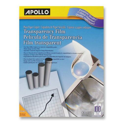Apollo Transparency Film - Clear - Letter - 8 1/2" x 11" - 2 lb Basis Weight - 100 / Box - Transparency Film - APO1857509222