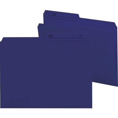 Smead Colored 1/2 Tab Cut Letter Recycled Top Tab File Folder - 8 1/2" x 11" - Paper - Navy - 10% Recycled - 100 / Box - Top Tab Colored Folders - SMD10362