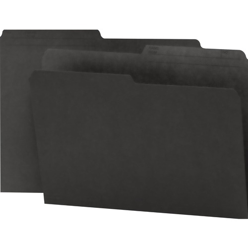 Smead Colored 1/2 Tab Cut Letter Recycled Top Tab File Folder - 8 1/2" x 11" - Paper - Black - 10% Recycled - 100 / Box - Top Tab Colored Folders - SMD10364