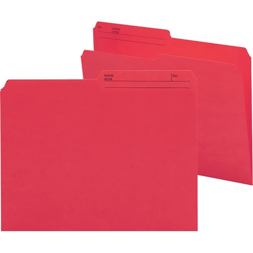 Smead Colored 1/2 Tab Cut Letter Recycled Top Tab File Folder - 8 1/2" x 11" - Paper - Red - 10% Recycled - 100 / Box - Top Tab Colored Folders - SMD10372
