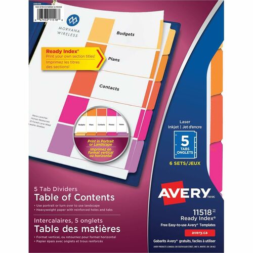 Avery® Ready Index Unprinted Tab - 5 Blank Tab(s) - Multicolor Tab(s) - 6 / Pack - Index Dividers - AVE11518