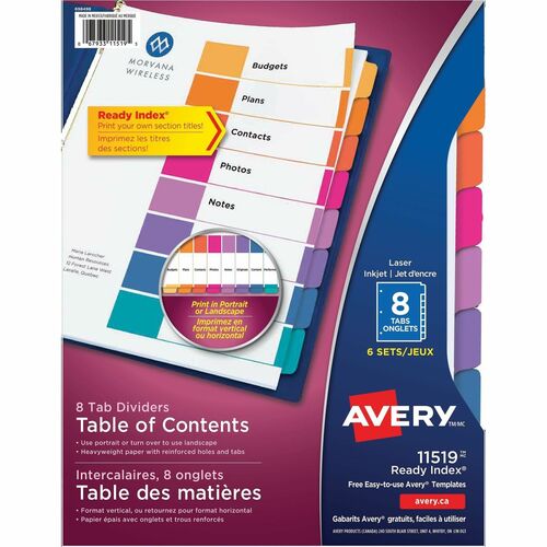 Avery® Ready Index Unprinted Tab - 8 Blank Tab(s) - Multicolor Tab(s) - 6 / Pack