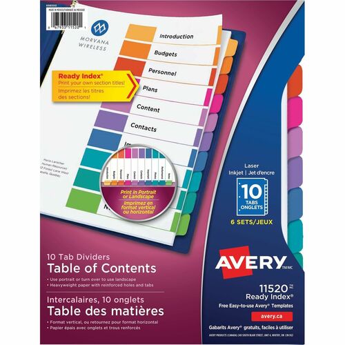 Avery® Ready Index Unprinted Tab - 10 Blank Tab(s) - Multicolor Tab(s) - 6 / Pack - Index Dividers - AVE11520