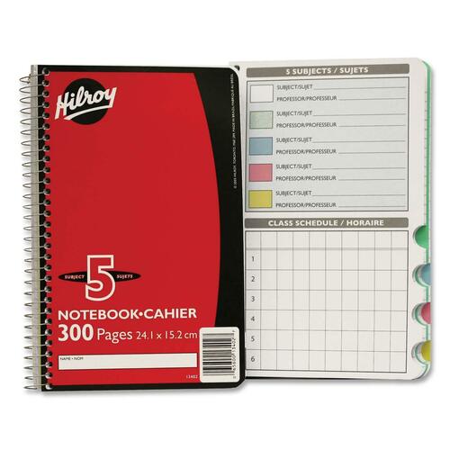 Hilroy Executive Coil Five Subject Notebook - 300 Sheets - Wire Bound - 0.28" Ruled - 6" x 9 1/2" - Assorted Cover - Subject - 1Each - Memo / Subject Notebooks - HLR13402