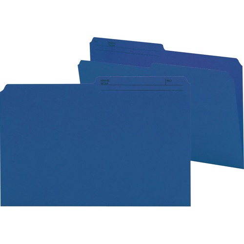 Smead 1/2 Tab Cut Legal Recycled Top Tab File Folder - 9 1/2" x 14 5/8" - Paper - Navy - 10% Recycled - 100 / Box - Top Tab Colored Folders - SMD15362
