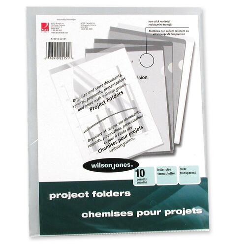 Wilson Jones Letter Pocket Folder - 50 Sheet Capacity - Vinyl - Clear - 10 / Pack - Poly Jackets - WLJ22551